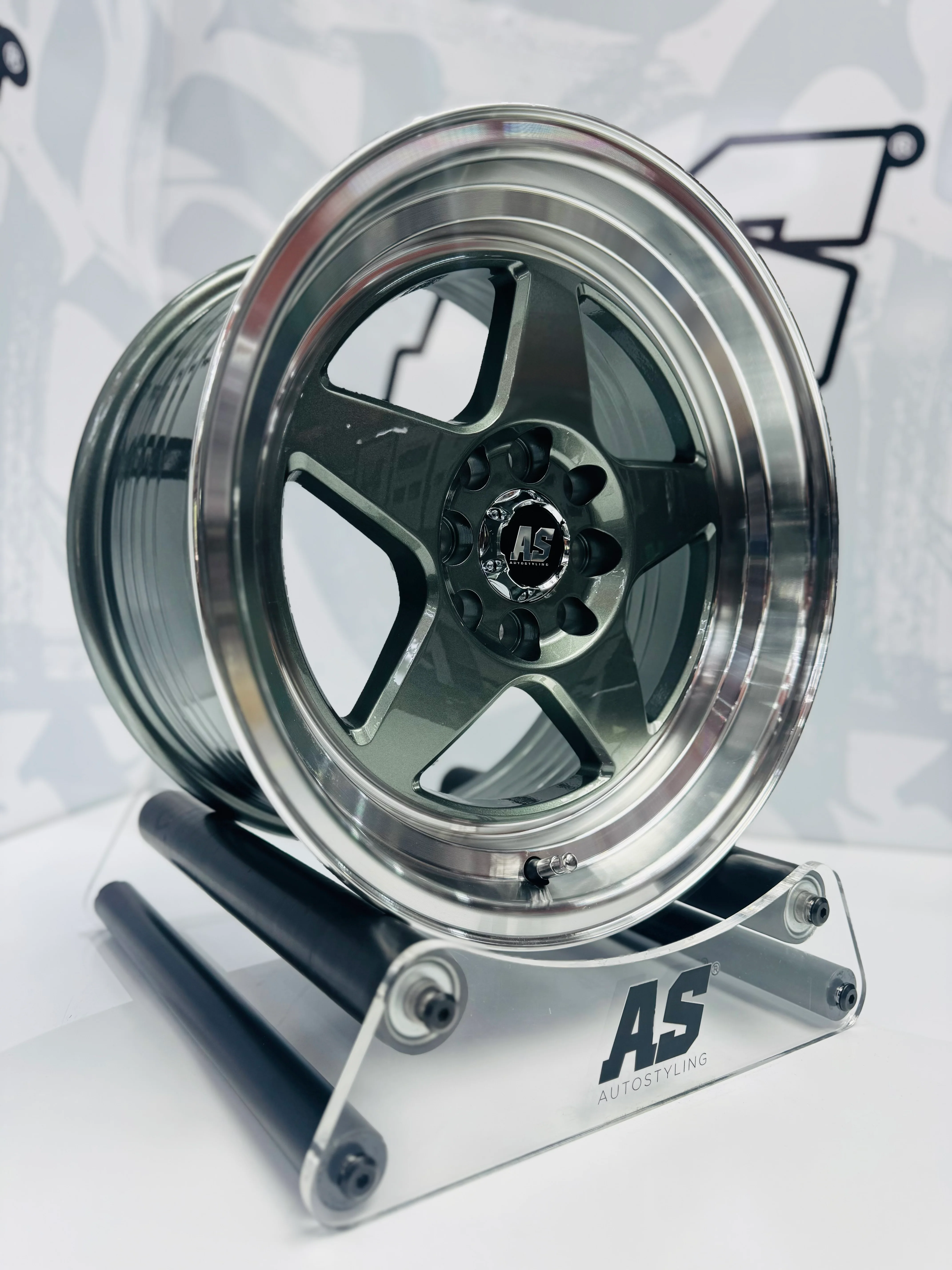15” AS APEX - 7704  4/100 4/108 gunmetal grey wheels - Image 2