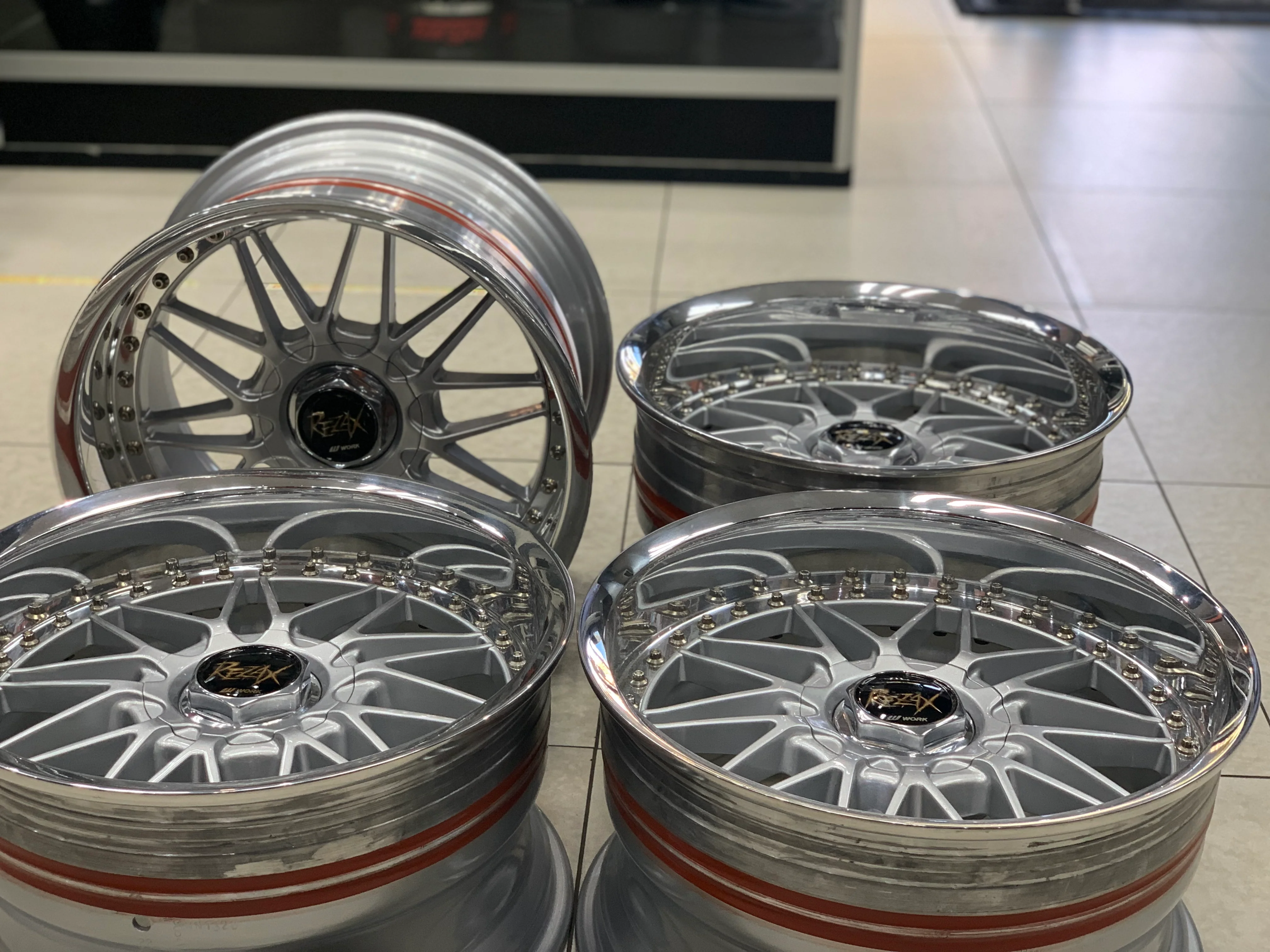 17” 3pce SPLIT REZAX WORK WHEELS USED - Image 2