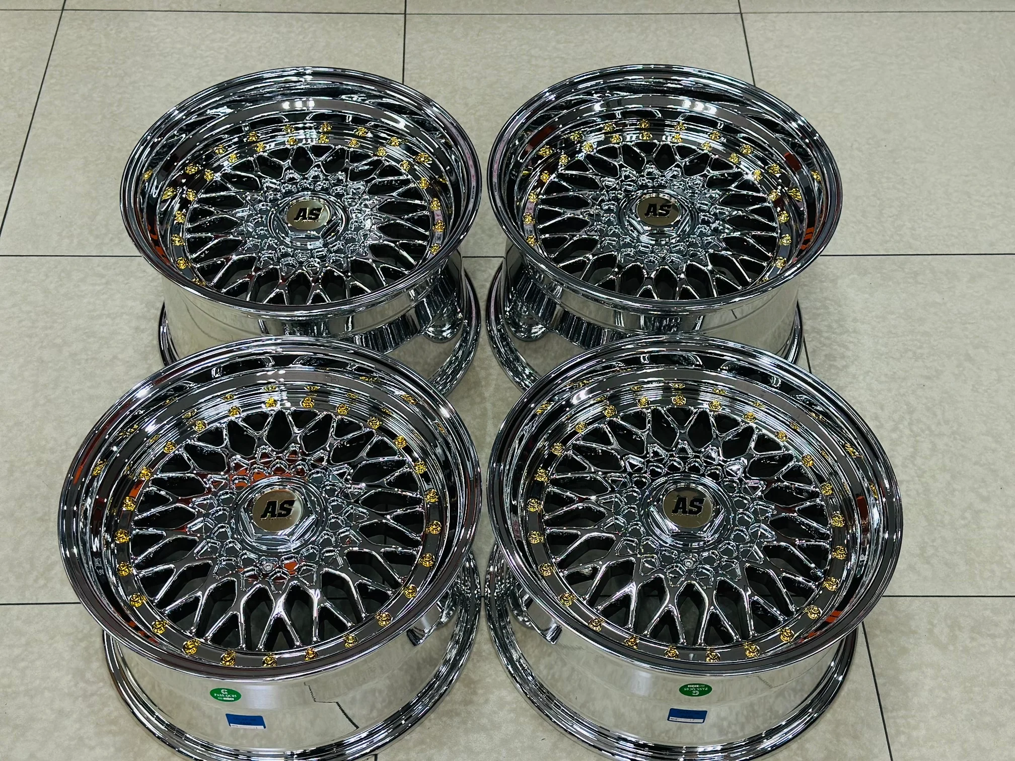 17” AS® Mesh chrome 4x100 & 5x100 10j rear GOLD STUDS - Image 9