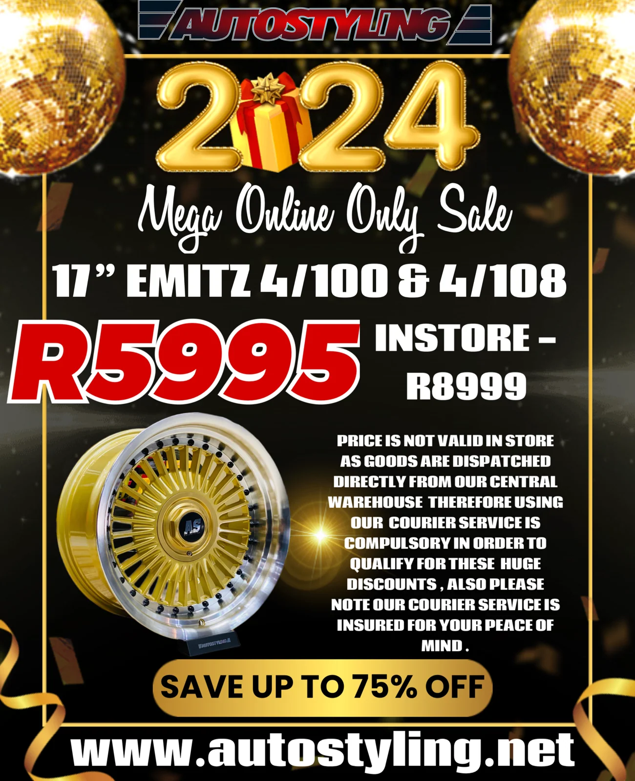 17” AS-EMITZ 4/100 4/108 GOLD - Image 2