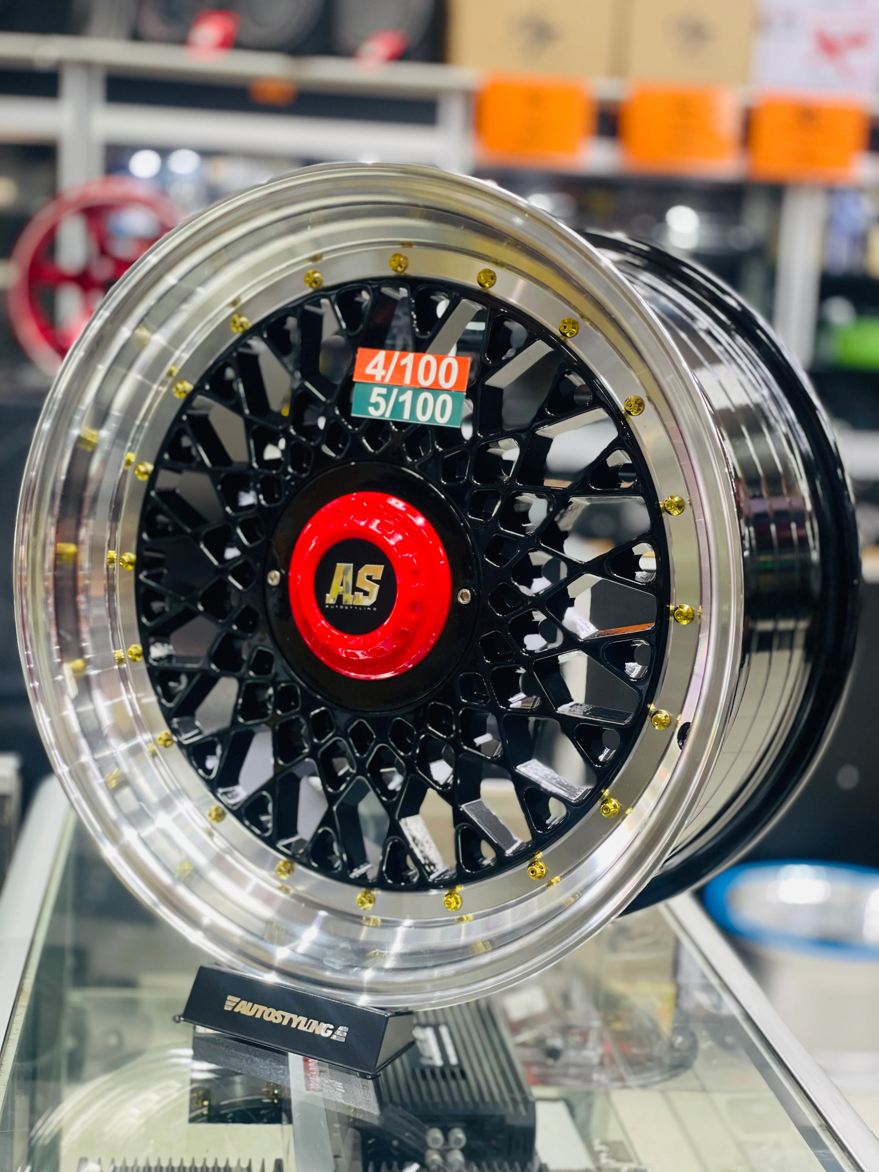 17'' AS MOTORSPORT 4/100 & 5/100 pcd BLK WITH RED NUT - Image 4
