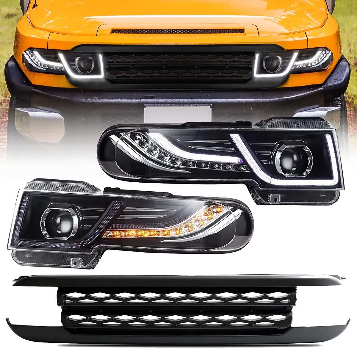VLAND TOYOTA FJ CRUISER 2007-2015 LED HEADLIGHT WITH GRILL - Image 9