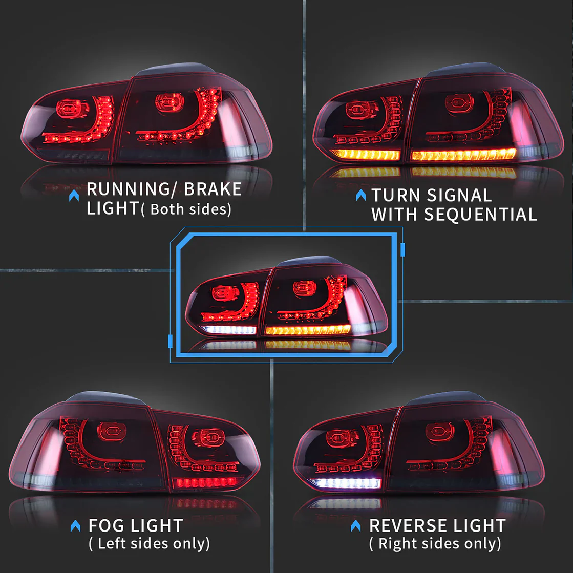 VW Golf 6 MK6 INCL GTI 2008-2013 VLAND TAIL-LIGHTS With Sequential indicators - Image 4