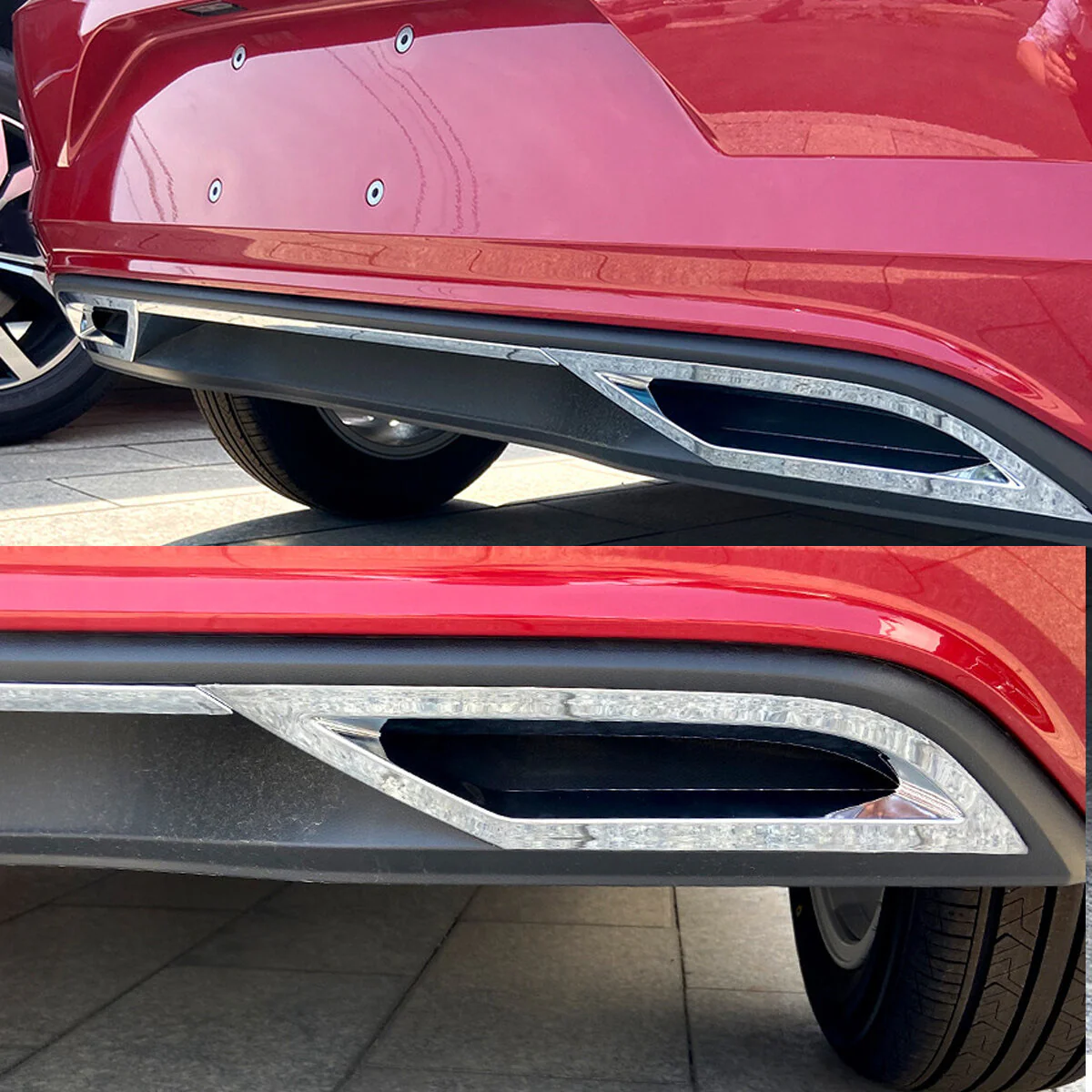 VW POLO 8 TSI TO R-LINE UPGRADE REAR DIFFUSER CHROME TRIMMING - Image 4